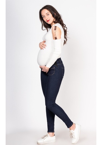 Busa Hamile Beli Lastikli Skinny Kot Pantolon Mavi-mavi