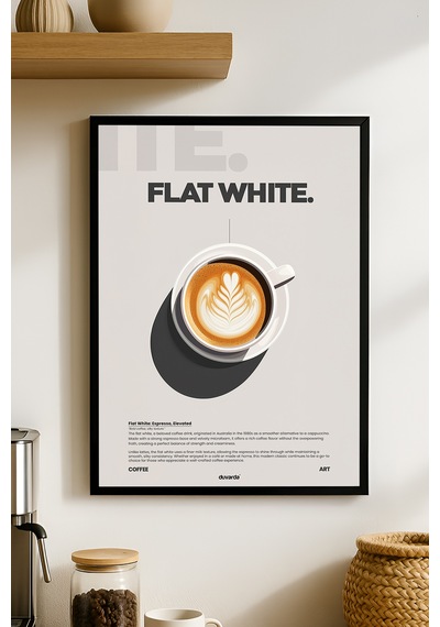 Flat White Kahve Siyah Ahşap Çerçeveli Poster, Dekoratif Duvar Tablosu