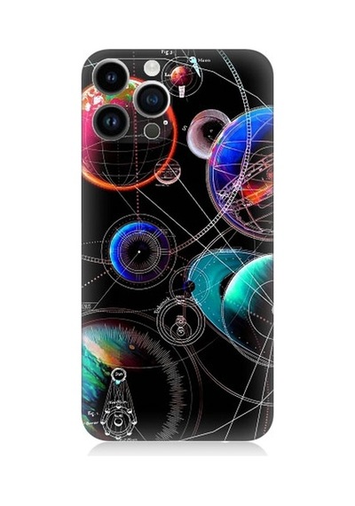 Apple Uyumlu iPhone 13 Pro Max Sci Fi Gezegenler Ve Vektörler Desenli Silikon Kılıf