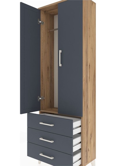 Arges Dolap Tek Raflı 3 Çekmeceli Tek Askılı 60x30x182 Çam-an... Çam