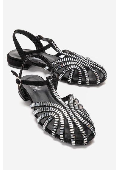 Luvishoes Lavına Siyah Süet Taşlı Kadın Sandalet