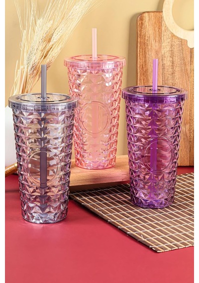 Poomy Pipetli Mika Bardak 750 Ml Kapaklı İçecek Bardağı, Can.7263.oea Diğer