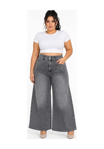 Zanessi Büyük Beden Denim Taşlı Yüksek Bel Ön Cep Detaylı Taşlı Bol Paça Kadın Pantolon Siyah Zanessi Büyük Beden Denim Taşlı Yüksek Bel Ön Cep Detaylı Taşlı Bol Paça Kadın Pantolon Siyah