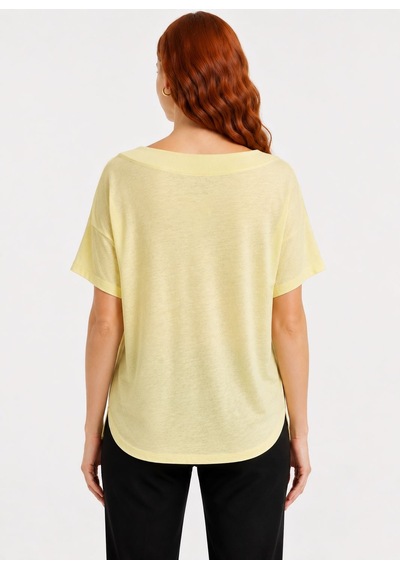 Neden Tekstil Kadın Rahat Kesim Sarı Yarım Balıkçı Yaka T-shirt