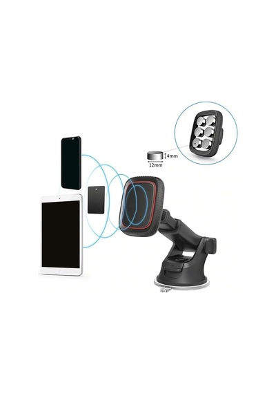 Thentech Kokpit Üzerine Cama Sabitlenebilir Vantuzlu Her Modele Uygun Mıknatıslı Telefon Tutacağı Siyah