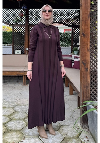 Rabia Şamlı Biricik Kemerli Triko Elbise Acı Kahve Normal