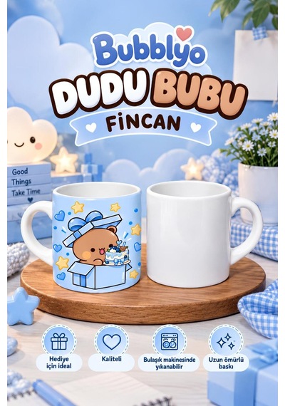 Dudu Bubu Sevimli Tasarım Fincan Kupa Kahve Çay Kupası Tatlı Hediye Mavi Mavi