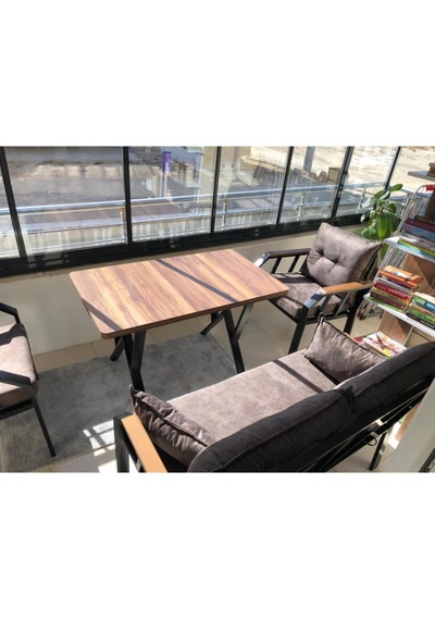 Tu Tienda Nergiz 2 1 1 Masa Bahçe Balkon Mutfak Mobilyası,koyu Gri Kahve