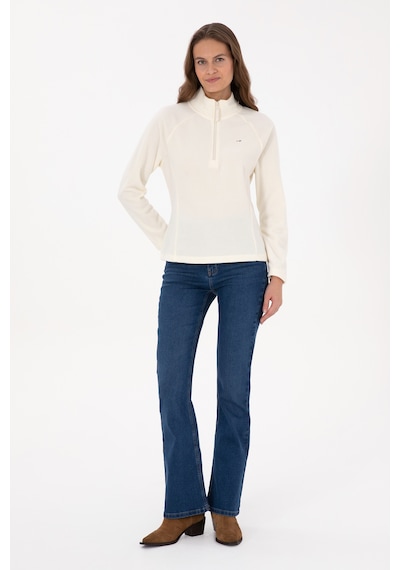 U.S. Polo Assn. Kadın Krem Fermuarlı Dik Yaka Polar Sweatshirt 50316714-VR256