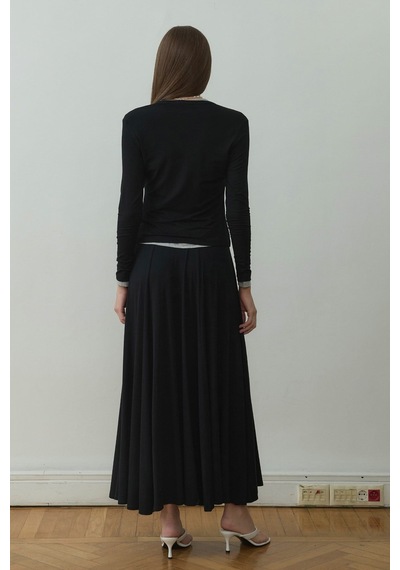 Suud Collection Siyah Kate Dökümlü Uzun Etek