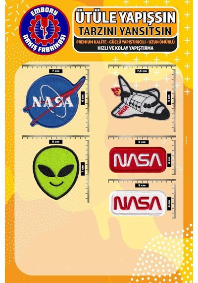 Ütü İle Yapışan Arma Yama, Nasa Uzay Seti 5 Adet Ütüyle Yapışan Nakış Dokuma Aplike Patch Diğer