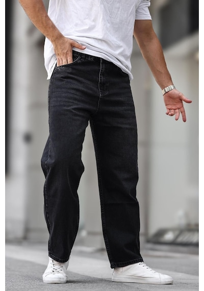 Madmext Siyah Erkek Yıkamalı Baggy Jean 7216-siyah Siyah