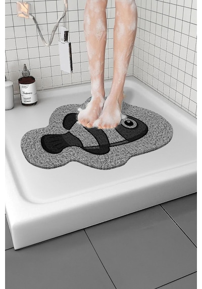 Balık Banyo Paspası Kaymayan Paspas Su Emici Islak Zemin Duş Paspası Kivircik Paspas 40x60 Cm Gri