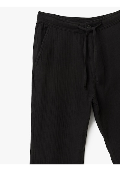 Koton Pamuklu Müslin Chino Cep Detaylı Beli Bağcıklı Pantolon Siyah 5sam40011hw Siyah