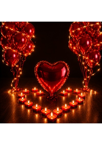 Tutku Seti Kırmızı Balonlar Kırmızı Folyo Kalp Tealight Kırmızı Kalp Mum Yetişkin Süsleme