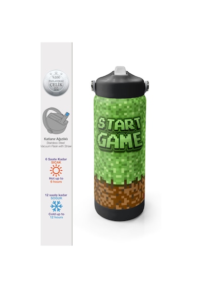 Coral High Craft Desenli Katlanır Ağızlıklı Çelik Termos 650 Ml 38393 Yeşil - Kahverengi