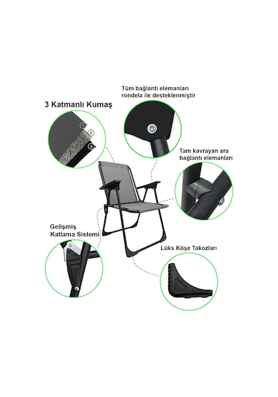 Natura Kamp Sandalyesi Oval Bardaklıklı - Gri