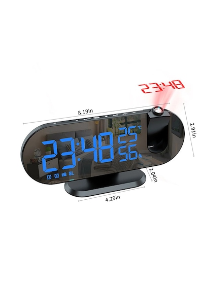 Çok Foksiyonlu Led Projeksiyonlu Dijital Alarm Saati Sıcaklık Nem Göstergeli Usb Şarj 180 Dönen Siyah