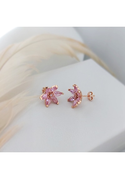 Vaoov 925 Ayar Gümüş Pembe Taşlı Lotus Çiçeği Küpe