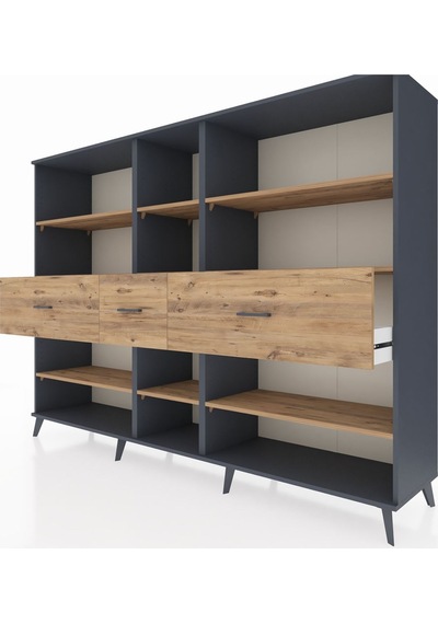 Hyperion Dolap 9 Raflı 3 Çekmeceli 220x44x163 Antrasit-çam Atlas Çam - Antrasit Hyperion Dolap 9 Raflı 3 Çekmeceli 220x44x163 Antrasit-çam Atlas Çam - Antrasit