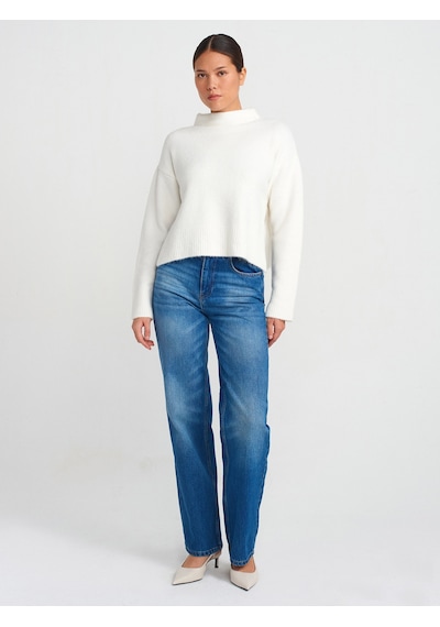 Dilvin 71742 Lazer Yıkama Stright Denim Pantolon Mavi