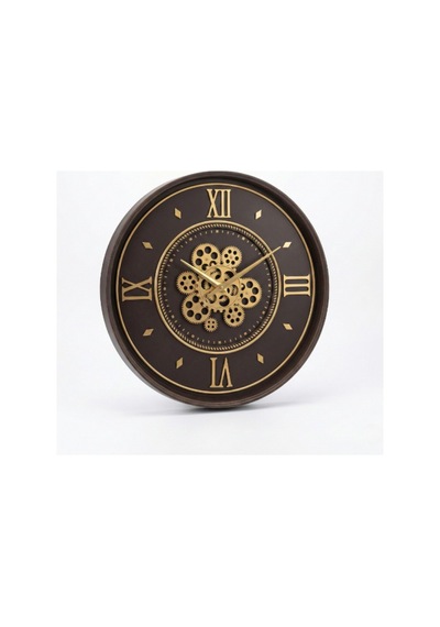 1 Adet Çarklı Duvar Saati 55 Cm Endüstriyel Vintage Tasarım, Açık Mekanizma, Roma Rakamlı Kadran, Altın Tonlu Detay, Wall Clock