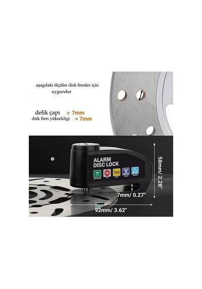 Kargo Alarmlı Disk Kilidi Motorsiklet Scooter Bisiklet Sesli Alarm 110 Desibel Yüksek Ses Najmaddin 10"