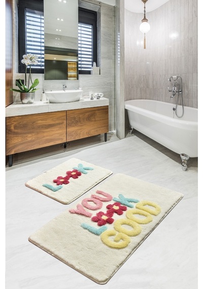 Look Ekru 2 Lı Set Banyo Halısı, Paspas