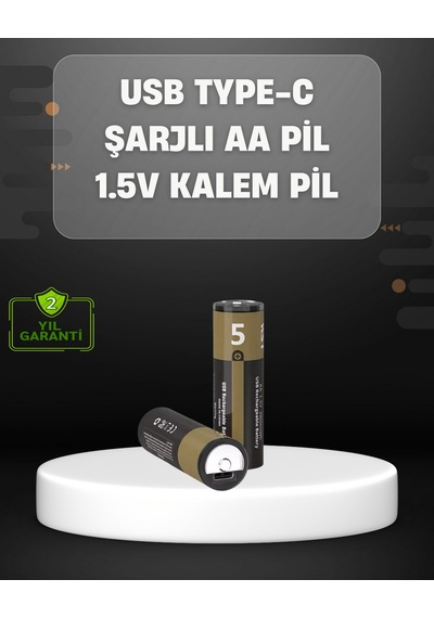 Gldısptm Uczzzsaatpilii-5 Usb Type-c Girişli Şarjlı Aa Lityum Pil 1.5v Sabit Çıkış 3200mwh 2'li