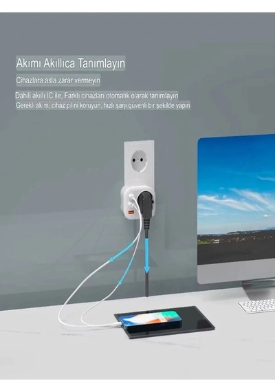 Ac-115 2500w 3.4a 2usb 1type-c 1soket Akım Korumalı Şarj Adaptörü Priz Çoğaltıcı 2 M