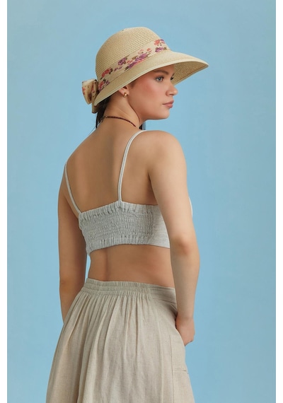 Los Banditos İnce Askılı Cut Out Detay Koton Krem Bralet Naturel