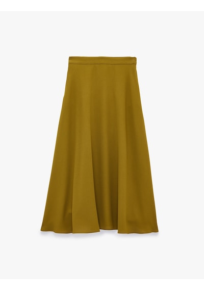 Koton Normal Bel Krep Kumaş Kloş Midi Etek Haki 6sak70197uw