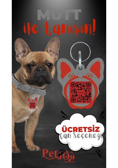 Petjoo 10.Mutt Kırmızı-Gri Qr'lı Köpek Künyesi