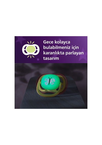 Ultra Air Gece Emziği, Ortadontik, Karanlıkta Parlayan, 0-6 Ay, Kız, Scf376/25 Gece Kelebeği