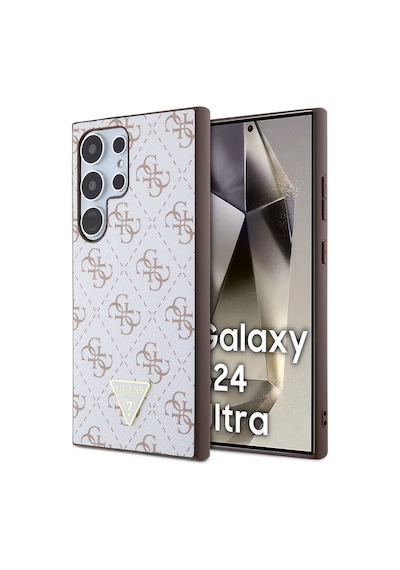 Galaxy S24 Ultra Uyumlu Kılıf Guess Lisanslı Pu Üçgen Logo 4g Desenli Kapak Siyah