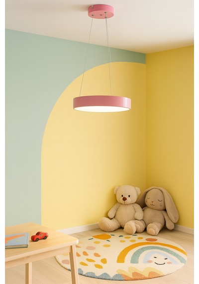 Dakota Modern Panel Ledli Salon Çocuk Odası Yatak Odası Mutfak Pembe Renk Led Avize Beyaz Işık Pembe Pembe