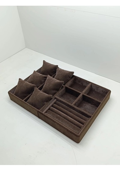 Oslo Model Süet Kaplama Kahverengi Renk 24/34 Cm Yastıklı Takı Sergileme Standı