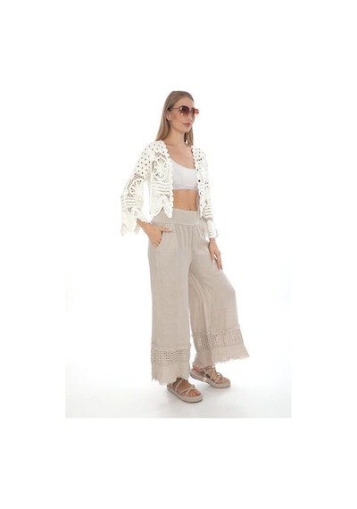 Eren Style İtalyan Fisto Detaylı Keten Pantolon-9186 Bej