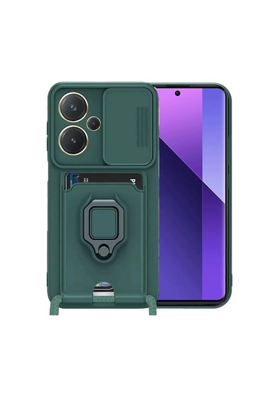 Xiaomi Redmi Note 13 Pro Plus Uyumlu Kılıf Zuma Kartvizitli Yüzüklü Silikon - Yeşil