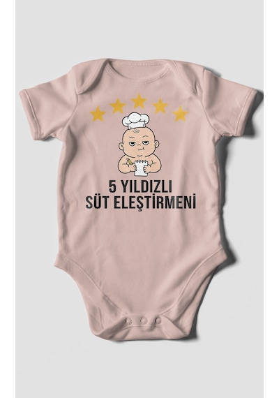 5 Yıldızlı Süt Eleştirmeni Baskılı Bebek Zıbını Çıtçıtlı Body 8 Renk %100 Pamuk Kısa Kol Pastel Pembe