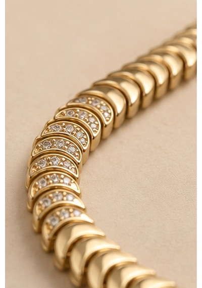 Balenbi Jewelry Kadın Taşlı Balık Sırtı Model Kararmaz Çelik Bileklik 14k Gold Renk 1133 Altın