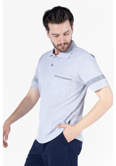 Polo Yaka Reflektörlü T-shirt Gri Melanj