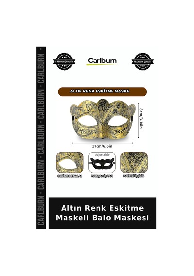 Altın Renk Eskitme Maskeli Balo Maskesi Tarz Aksesuar Kutlama Eşyası Özel Gün Ürünü "