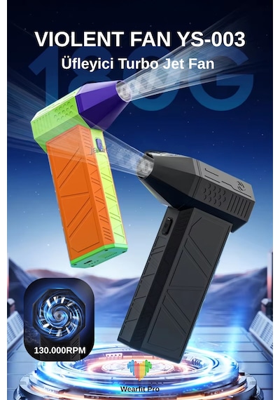 Wearfitpro Ys-003 Mini Turbo Jet Fan Mangal Körükleme Yaprak Üfleme Araç Kurutucu Devirli Üfleme Makinesi Siyah