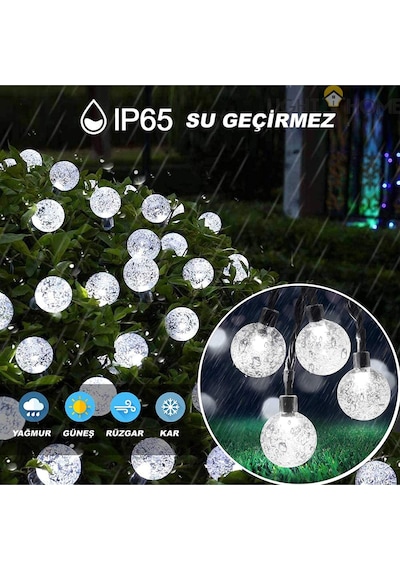 Lighthome Güneş Enerjili Led Işık Solar Bahçe Aydınlatması 50 Led 7 M Beyaz