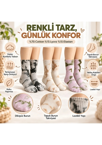 Womanandkids Wak Unisex Batik Desenli Çorap 3'lü Set Pamuklu Uzun Soket Dikişsiz Nefes Alan Günlük Spor Konfor Çorabı Çok Renkli Womanandkids Wak Unisex Batik Desenli Çorap 3'lü Set Pamuklu Uzun Soket Dikişsiz Nefes Alan Günlük Spor Konfor Çorabı Çok Renkli