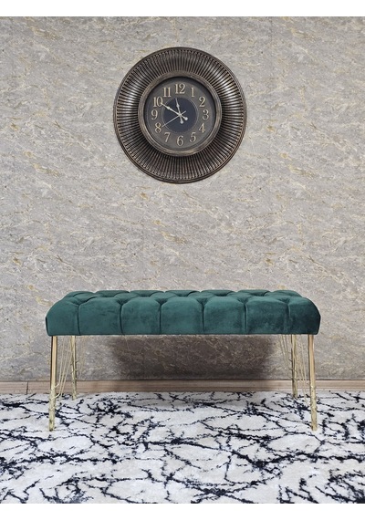 Zafir Gold Tel Ayaklı 90 Cm Puf Bench - Puf - Bench - Kasalı Oturak - Oturak - Yatak Ucu Puf Yeşil