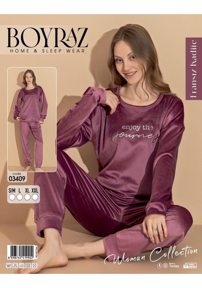 Boyraz Kadın Kışlık Fransız Kadife Bisiklet Yaka Uzun Kol Pijama Takımı 03409- 1 Adet Gül Kurusu Boyraz Kadın Kışlık Fransız Kadife Bisiklet Yaka Uzun Kol Pijama Takımı 03409- 1 Adet Gül Kurusu