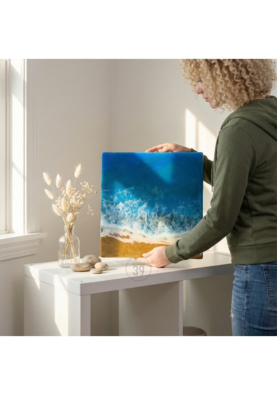 Akdeniz Esintili Epoksi Okyanus Duvar Tablosu El Yapımı Reçine Sanatı 25x25 Cm / 30x30 Cm 1 Adet