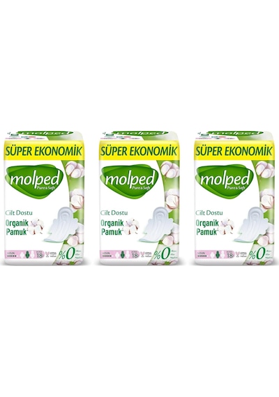 Molped Pure & Soft Süper Ekonomik Hijyenik Ped Uzun 3 x 18'li